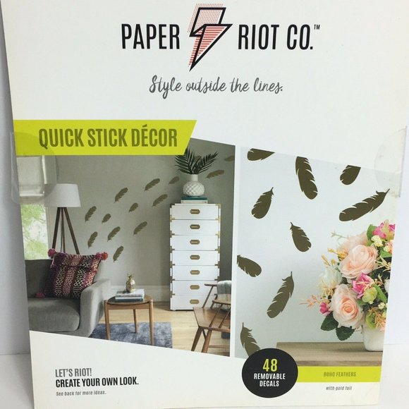 Paper Riot Co. Removable Decals Boho Feathers Quick Stick 48 Decal Stickers New - Picture 12 of 12